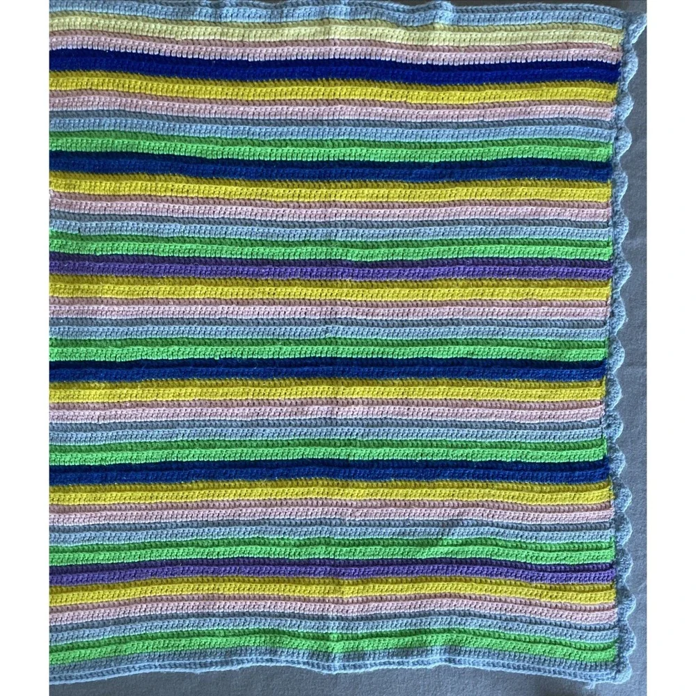 Vintage Handmade Baby Blanket Pink‎ Blue Purple Green Yellow Crochet 30x35